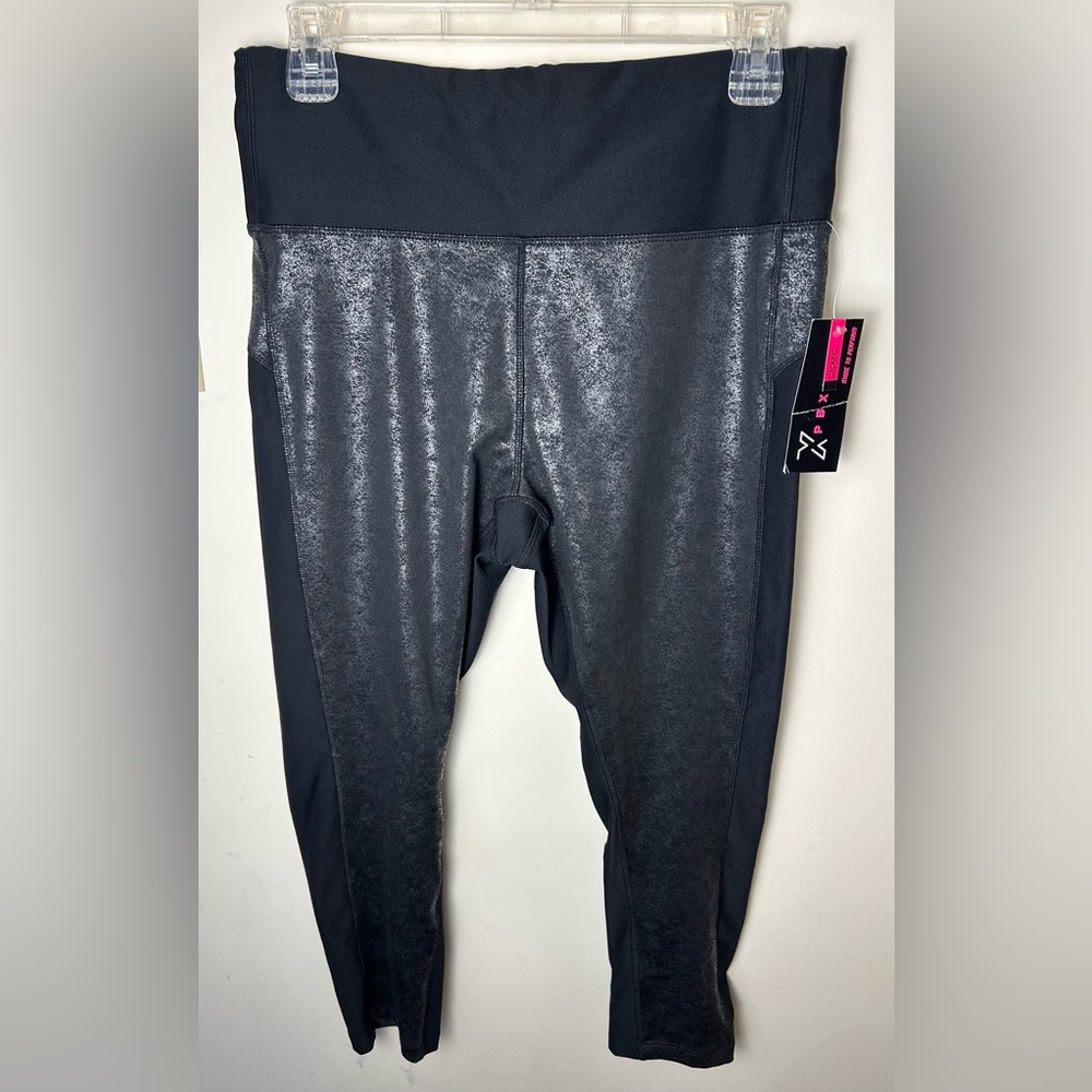 XPBX Wicking Paneled Print Crop Leggings‎ Black Large Activewear Athletic NWT